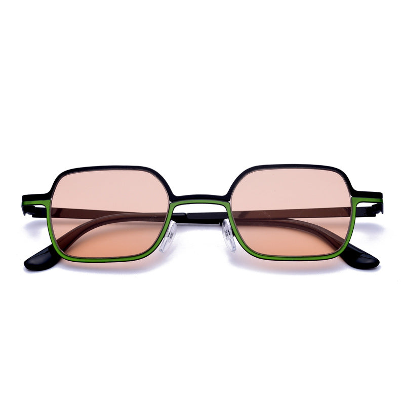 Wholesale Small Frame Stainless Steel Two-color PC Sunglasses